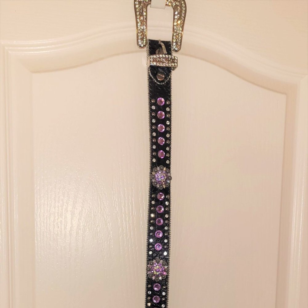 BHW  Purple Rhinestone Leather Belt-Western